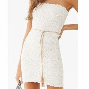 Belted Crochet-Knit Mini Tube Dress